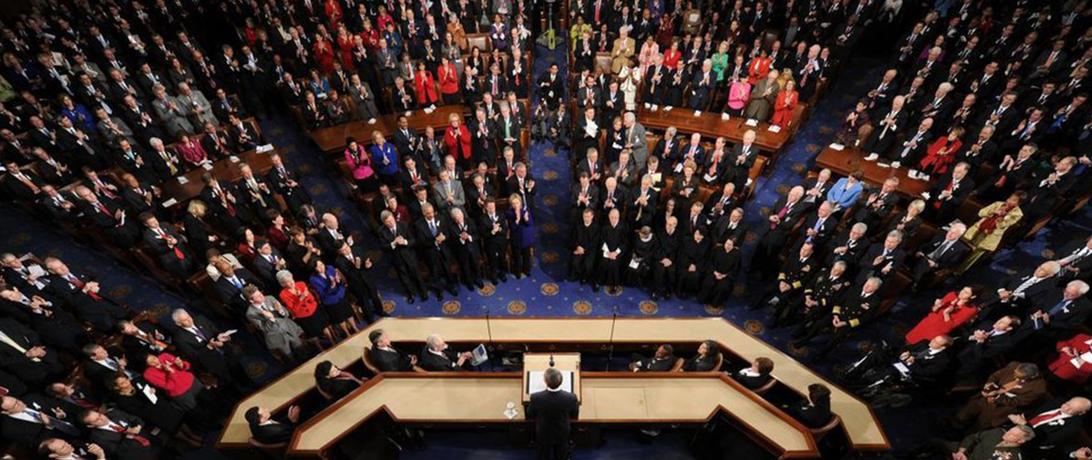 above view of the US Congress being sworn into session