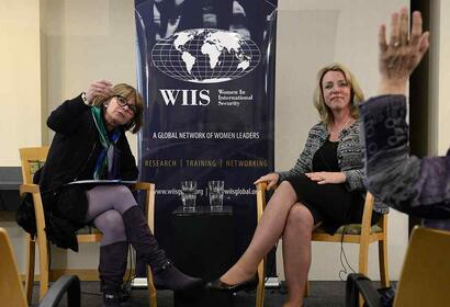  Secretary of the Air Force Deborah Lee James speaks about the importance of women in national security at the Stimson Center, 2014. Photo Credit: Scott M. Ash, U.S. Air Force
